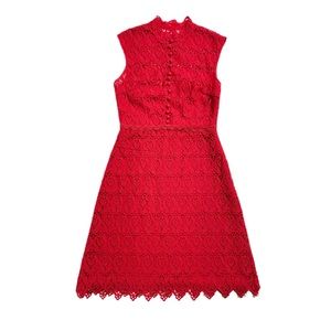 Mikael Aghal Red Guipure Lace Button Front Dress 4